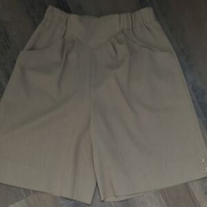 Vintage Beige 70's Culottes Flax Blend Pockets Size 8 Elastic Stretch Waist